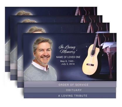 Guitar 8 - Sided Graduated Bottom Funeral Program Design & Print (Pack of 50) - The Funeral Program Site