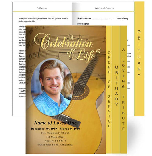 Guitar 8 - Sided Graduated Program Template - The Funeral Program Site
