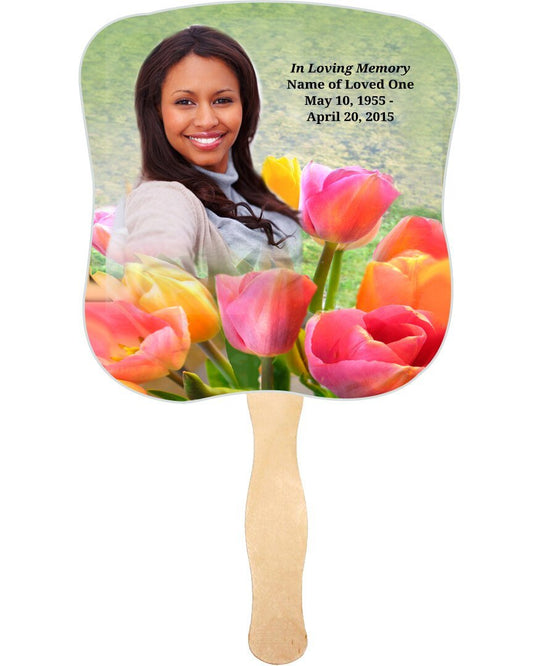 Harvest Cardstock Memorial Fan With Wooden Handle (Pack of 10) - The Funeral Program Site