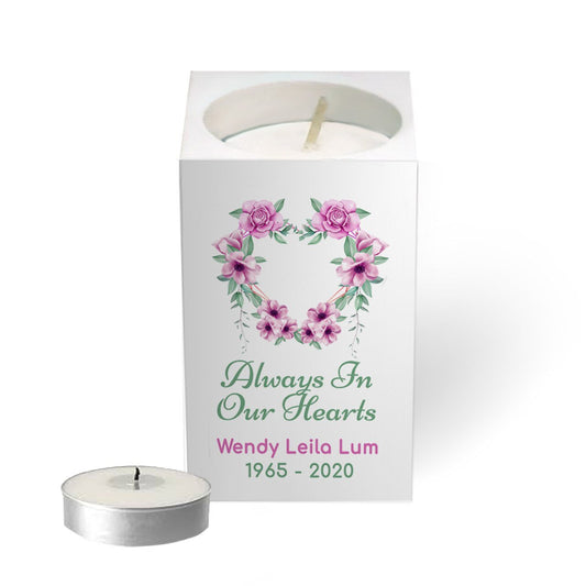 Heart Personalized Mini Memorial Tea Light Candle Holder - The Funeral Program Site