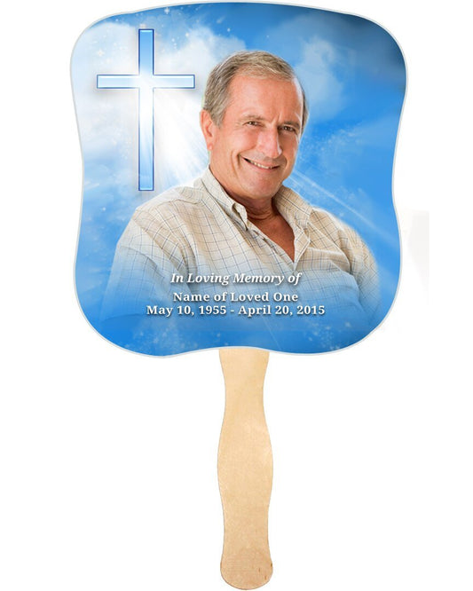 Heaven Cardstock Memorial Fan With Wooden Handle (Pack of 10) - The Funeral Program Site