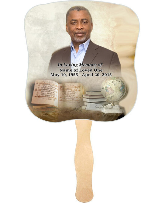 History Cardstock Memorial Fan With Wooden Handle (Pack of 10) - The Funeral Program Site