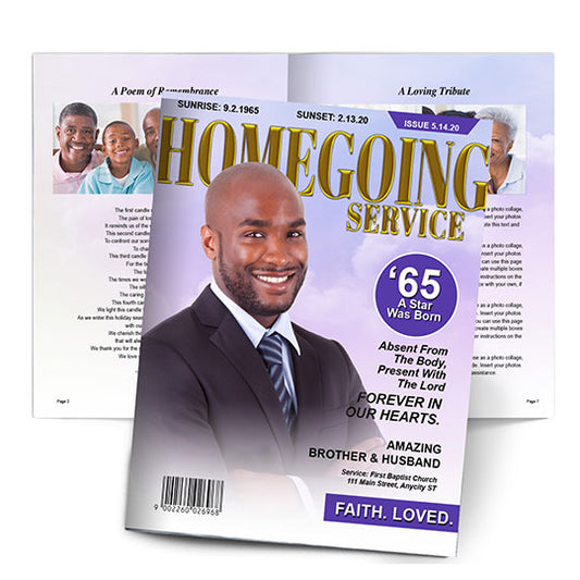 Homegoing Service Magazine Style Funeral Booklet Template.