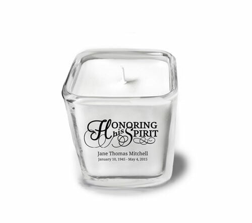 Honoring His Spirit Glass Cube Memorial Candle - The Funeral Program Site