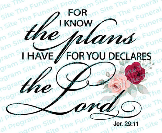 I Know The Plans Bible Verse Word Art - The Funeral Program Site