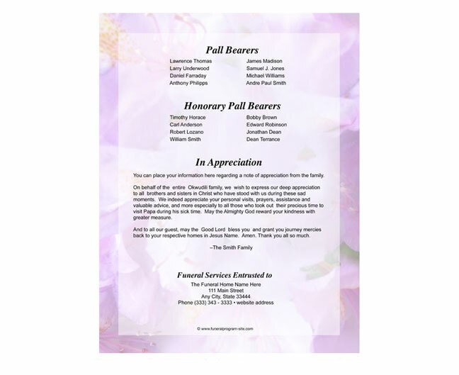 Lavender Funeral Booklet Template.