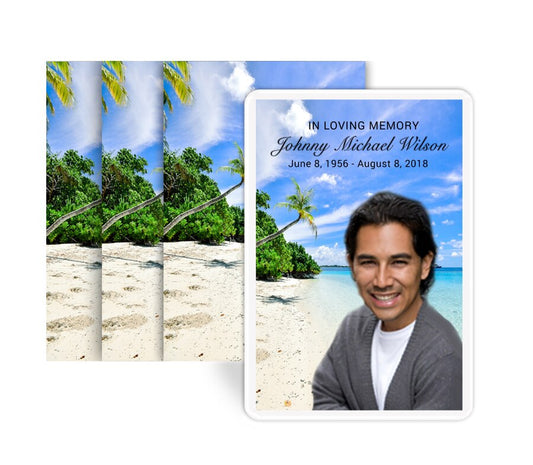 Tropical Beach Funeral Prayer Card Design & Print (Pack of 50).