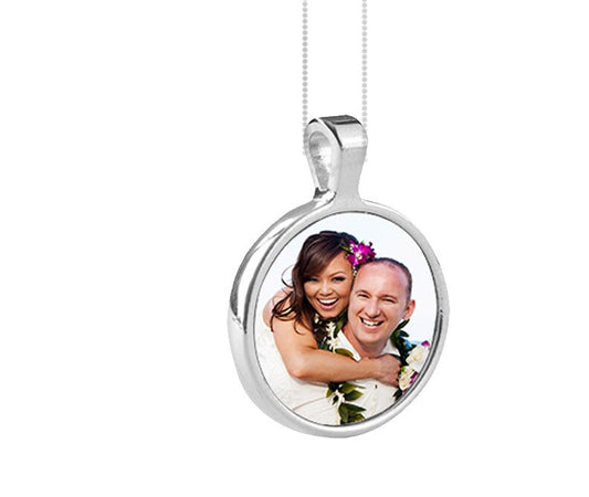 Personalized Small Round Bezel In Loving Memory Photo Pendant.