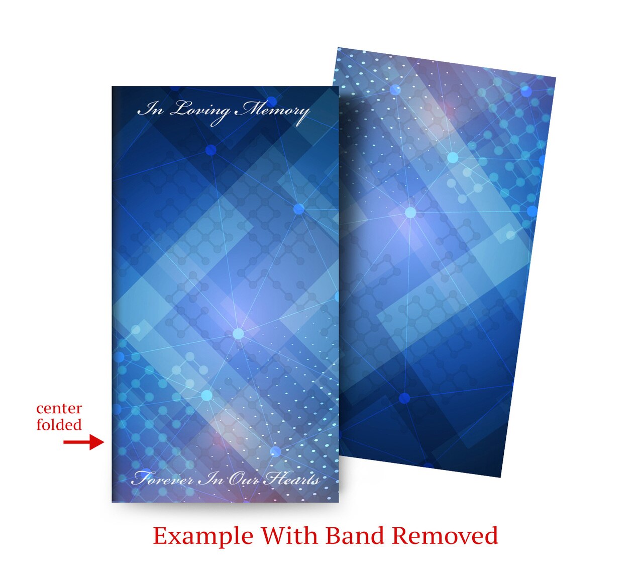 Funeral Program Blue Plaid With Laser Cut Flourish Band Design & Print (Pack of 25).