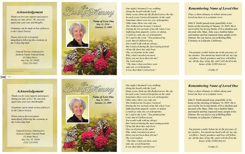 Bouquet Small Memorial Card Template.