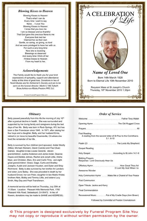 Creative A4 Funeral Order of Service Template.