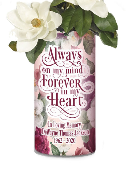 Personalized Memorial Flower Vase In Loving Memory - Tropical Flowers.