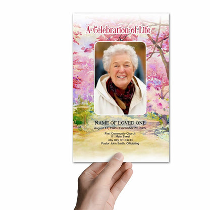 Cherry Blossom Watercolor Funeral Program Template.