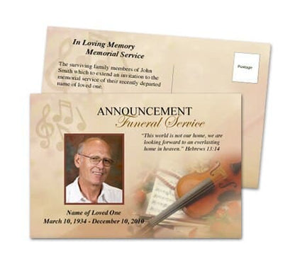 Harmony Funeral Announcement Postcard Template.