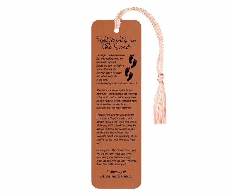 Footprints In The Sand Leatherette Memorial Scripture Bookmark.