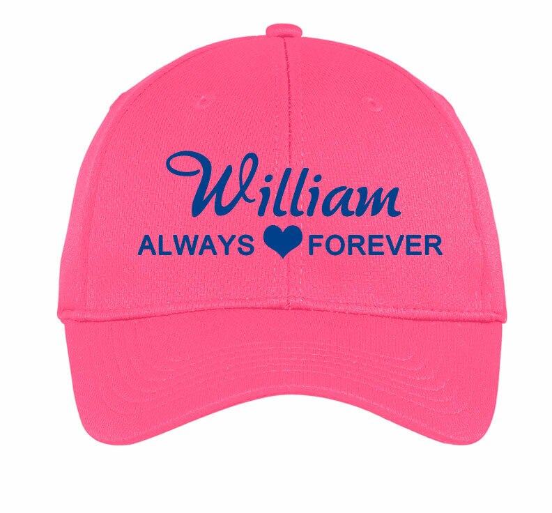 Personalized Embroidered Always Forever In Memory Baseball Cap.