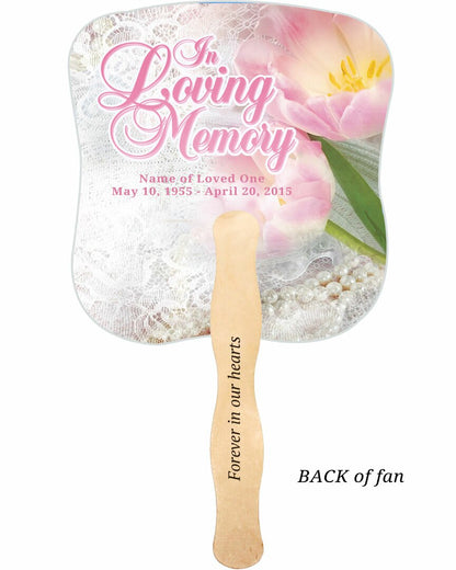 Pearls Cardstock Memorial Fan With Wooden Handle (Pack of 10).