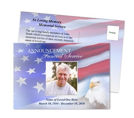 Patriot Funeral Announcement Postcard Template.