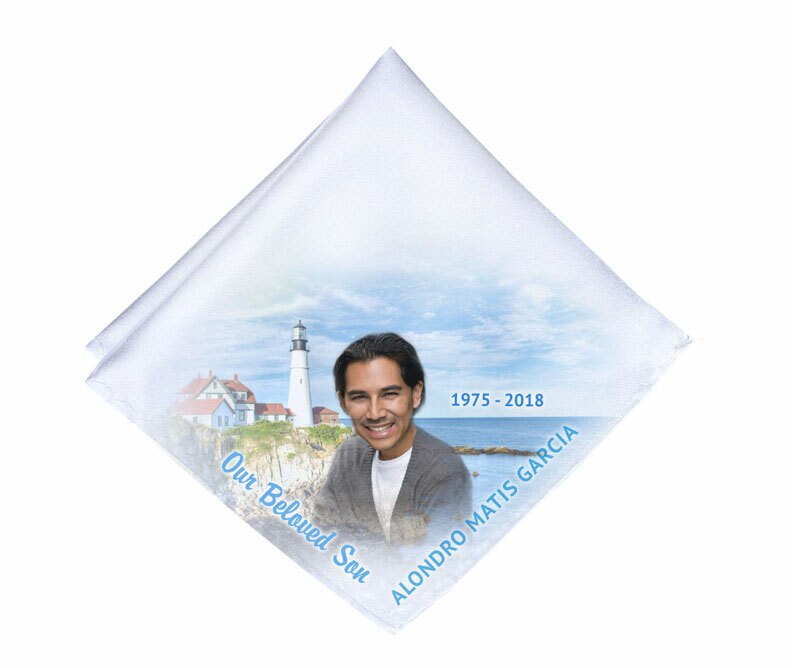 Lighthouse View Personalized Memorial Handkerchief.