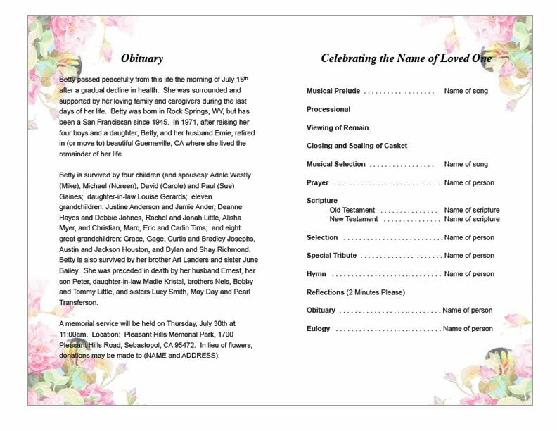 Zahara Watercolor Funeral Program Template.