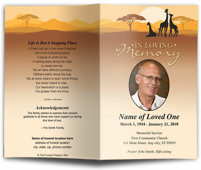Safari Funeral Program Template.