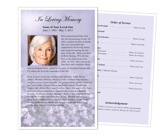 Lilac Funeral Flyer Half Sheets Template.
