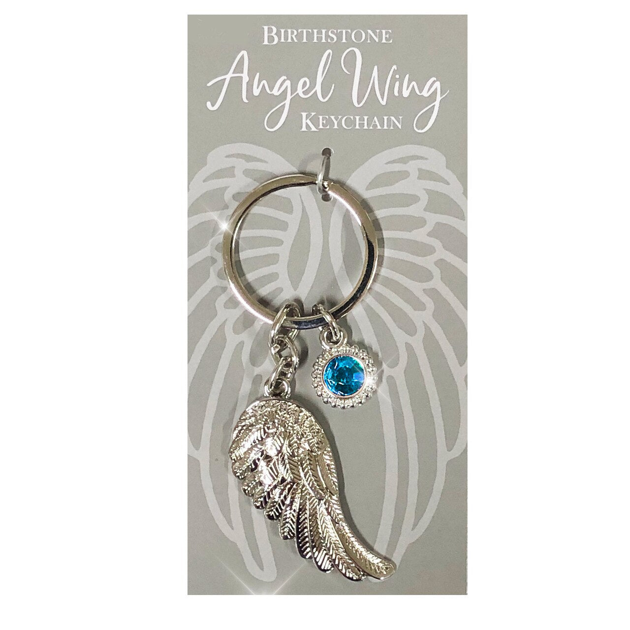 Birthstone Angel Wing Silver Keychain.