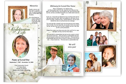 Lily Tri Fold Funeral Brochure Template.
