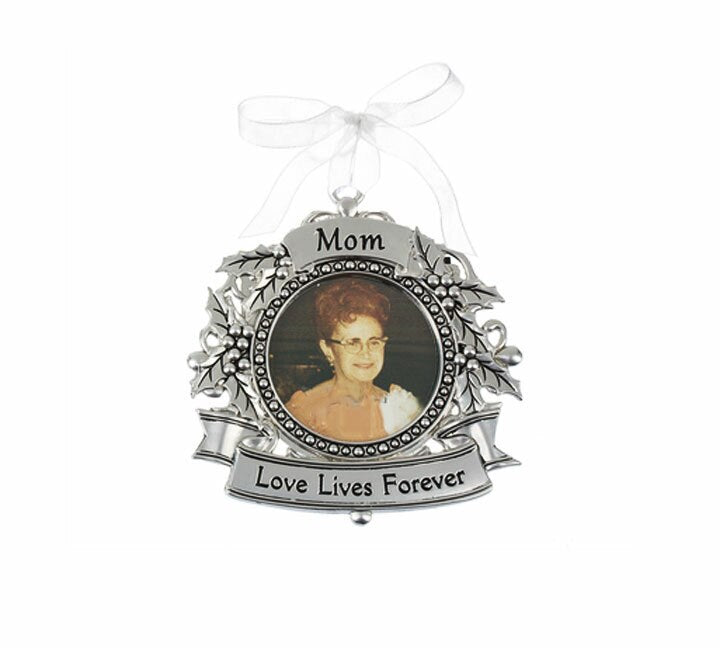 Mom Silver In Loving Memory Christmas Ornament.