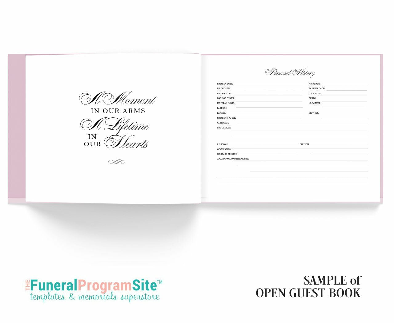 A Moment In Our Arms Landscape Linen Funeral Guest Book