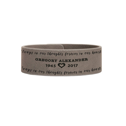 Always In My Thoughts Memorial Leatherette Bracelet.