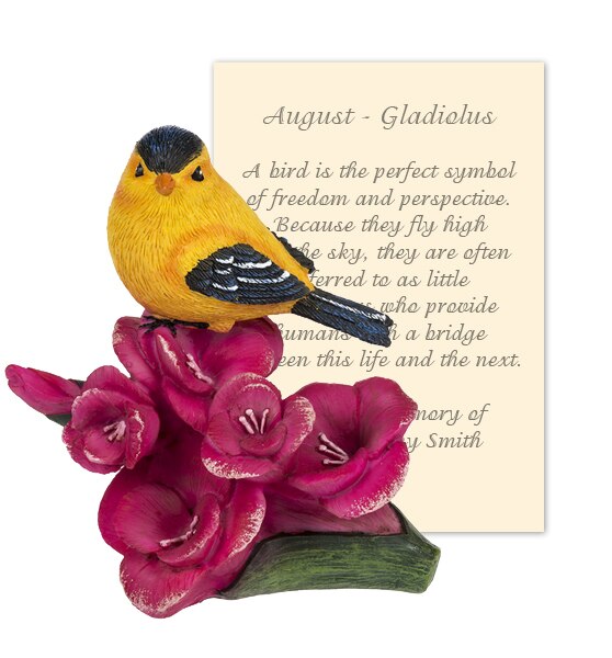 August Gladiolus and Bird Sympathy Figurine and Card.