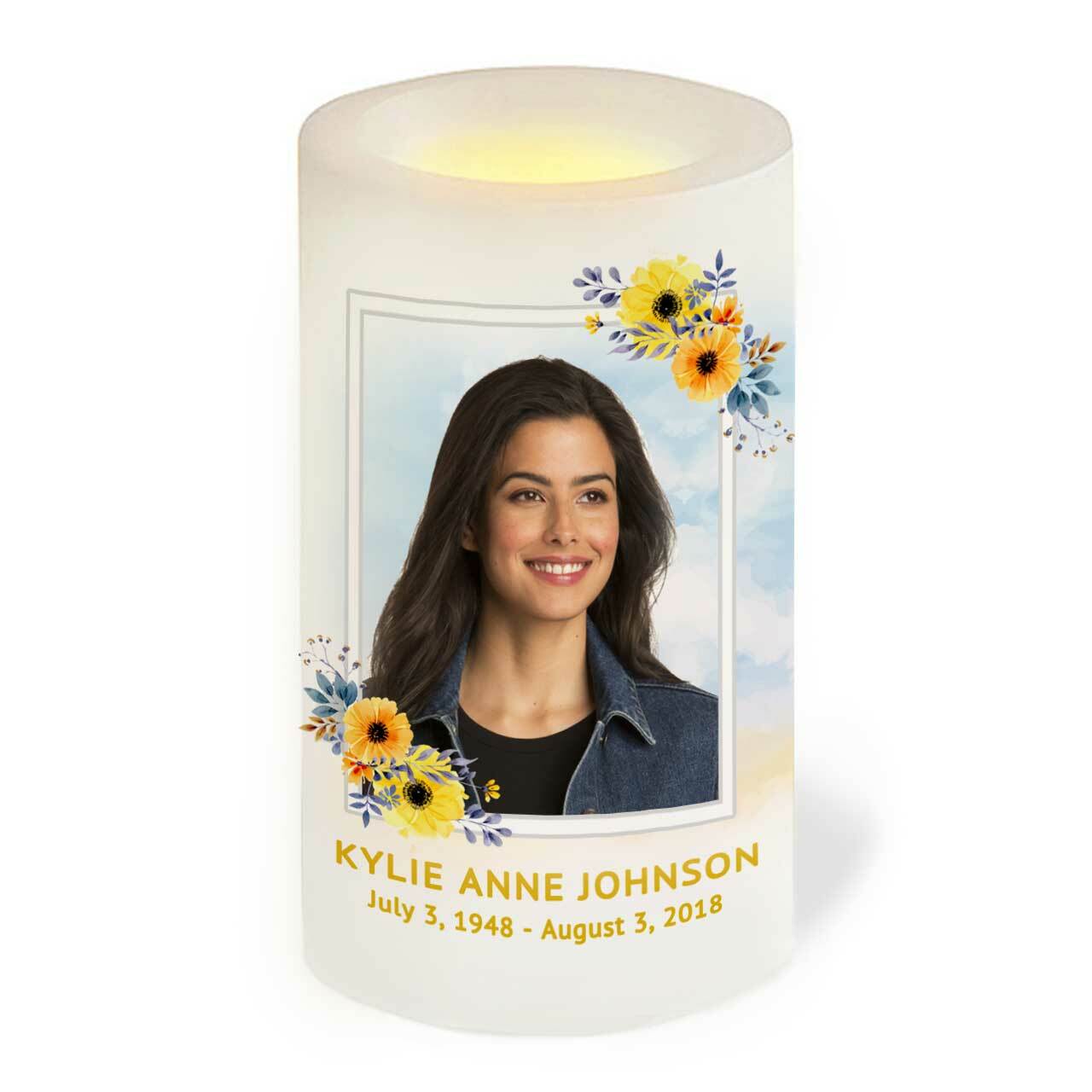 Framed Floral Personalized LED Memorial Candle.