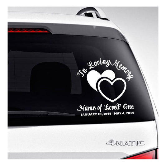 Hearts In Loving Memory Car Decal.