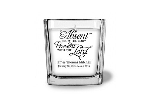 Absent From Body Personalized Glass Cube Candle.
