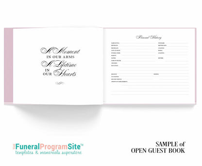 Roses Border Landscape Linen Funeral Guest Book.