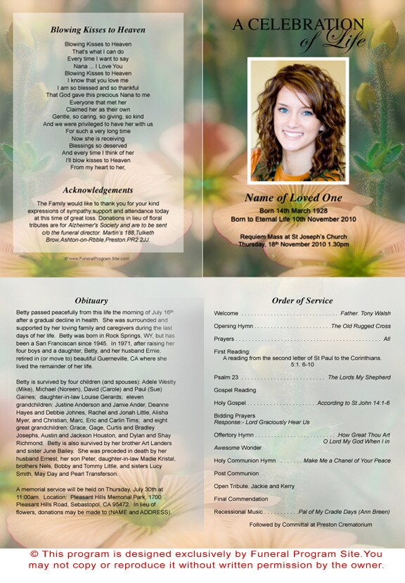Floral A4 Funeral Order of Service Template.