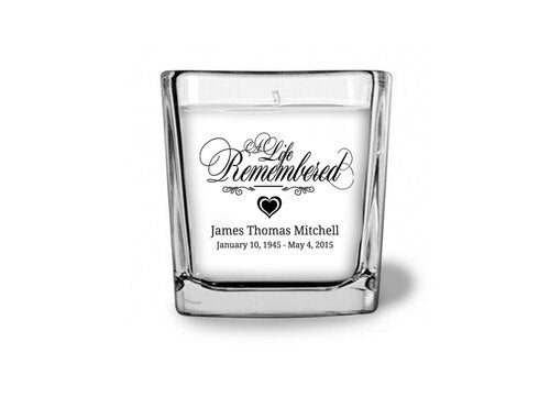 A Life Remembered Glass Cube Memorial Candle.