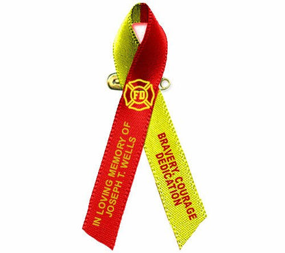 Red Yellow Awareness Ribbon Fireman/Firefighter - Pack of 10.