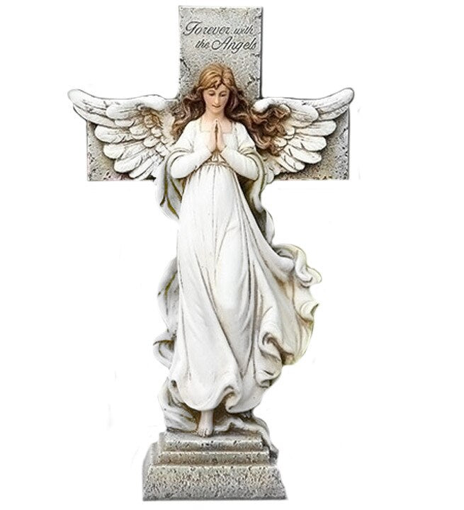 Personalized Memorial Angel and Cross Garden Statue.