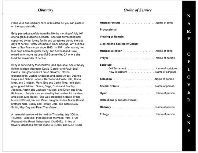 Cadence 4-Sided Graduated Funeral Program Template.