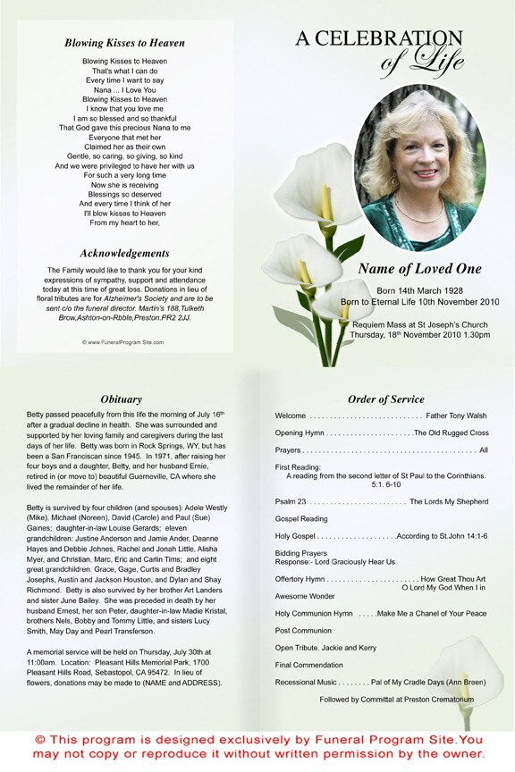 Calle A4 Funeral Order of Service Template.