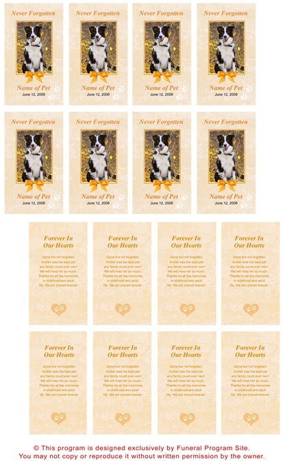 Peach Pet Memorial Card Design & Printing (Pack of 50).