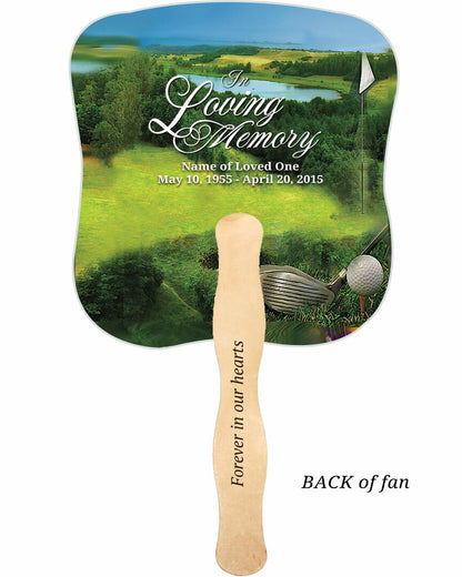 Golfer Cardstock Memorial Fan With Wooden Handle (Pack of 10).