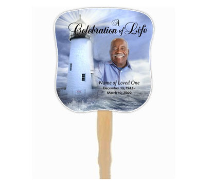 Lighthouse Cardstock Memorial Fan With Wooden Handle (Pack of 10).