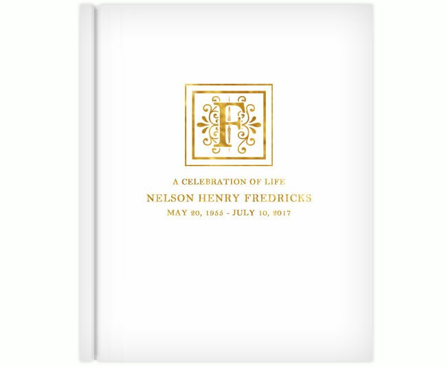 Flourish Foil Stamped Portrait Funeral Guest Book.