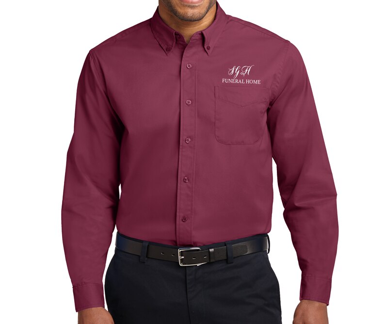 Men's Embroidered Funeral Home Logo Dress Shirt.