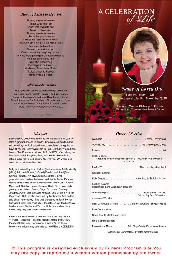Candlelight A4 Funeral Order of Service Template.
