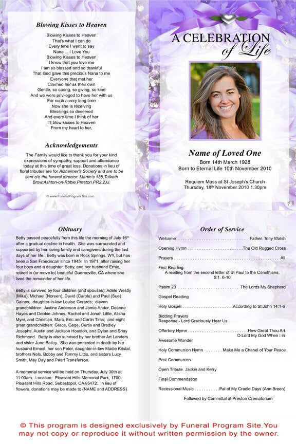 Amethyst A4 Funeral Order of Service Template.