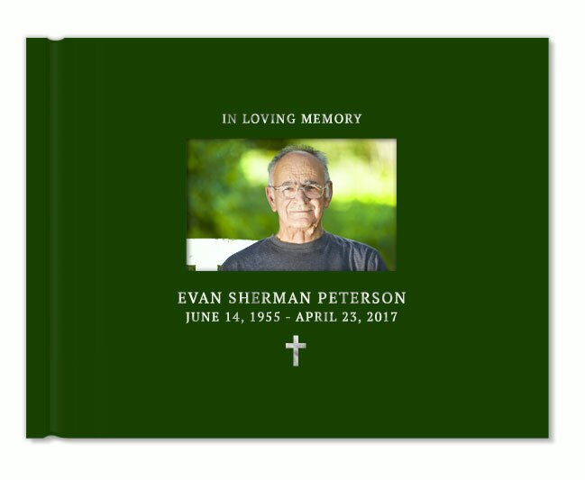 Faith Cross Foil Stamped Landscape Funeral Guest Book.